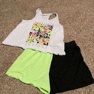 Justice White and Neon Green Kids Matching Set